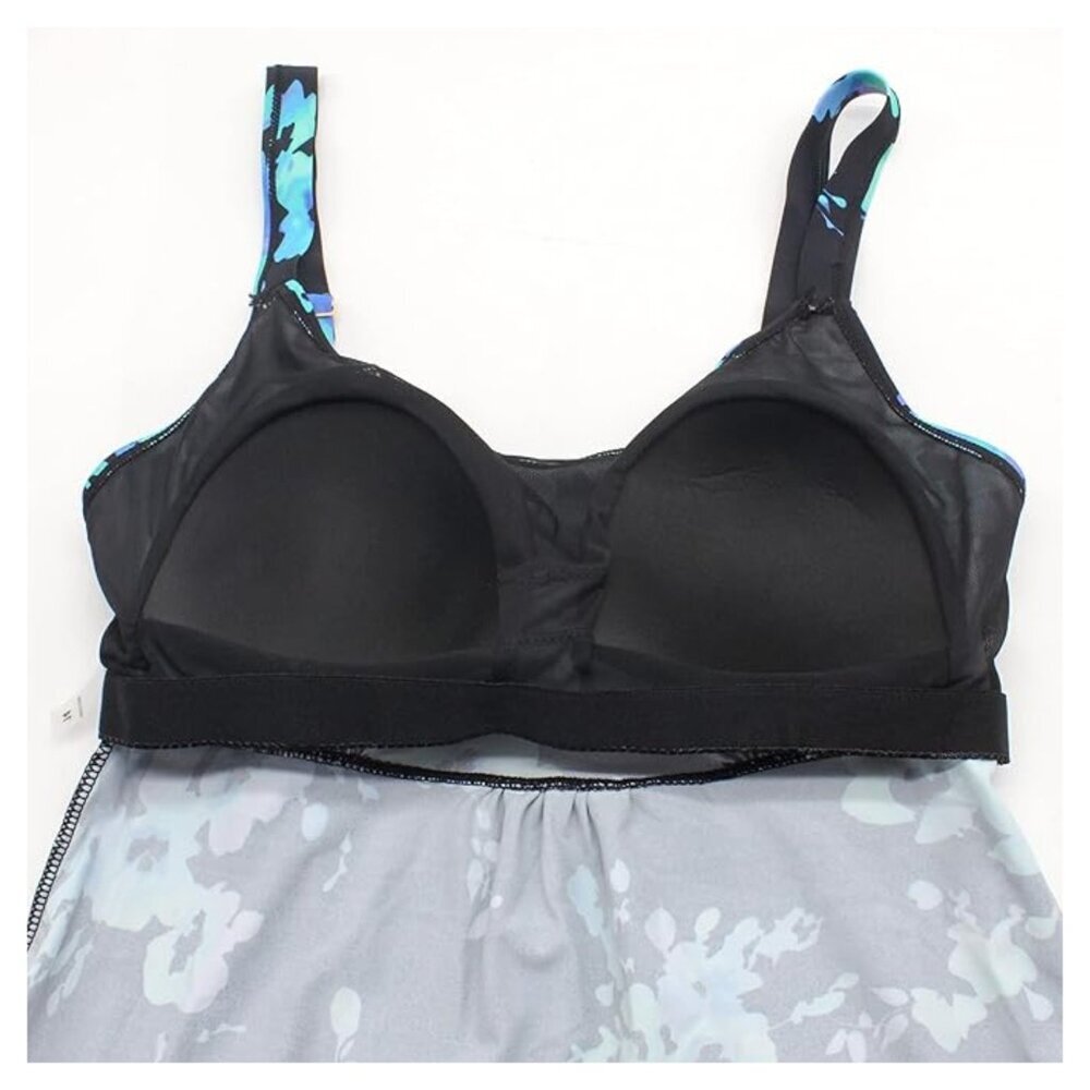 FULLFITALL Nwt Flared Tankini 16 Blue Poppies / Black Flattering Relaxed Fit - Picture 4 of 11